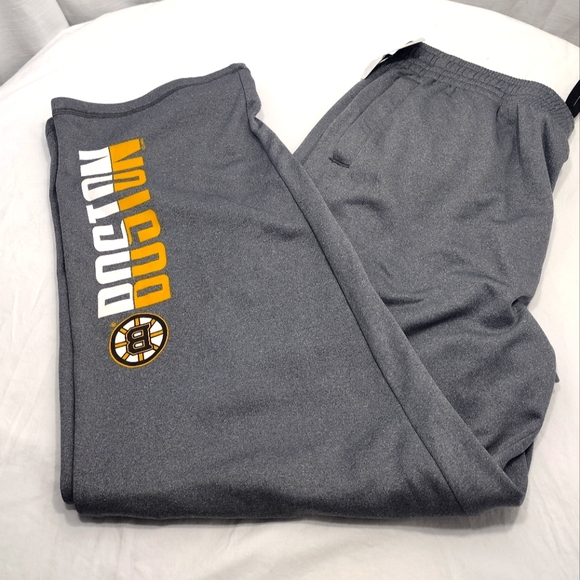 NHL Boston Bruins Logo Heather Gray Fleece Lined Wide Leg Sweatpants - Picture 6 of 16